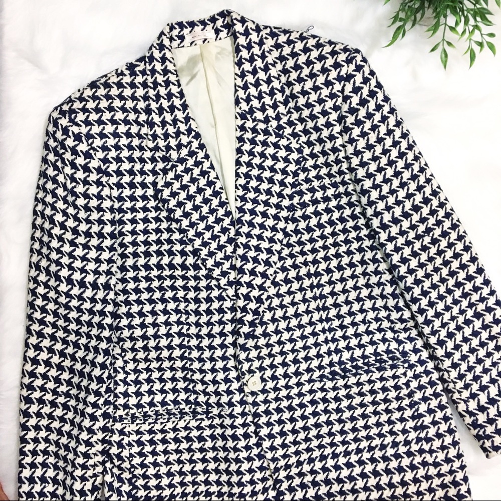 Women's Navy and White Houndstooth Blazer